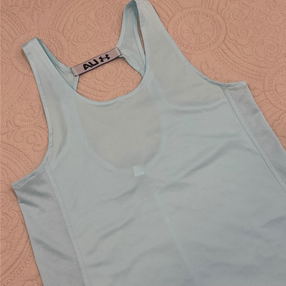 Under Armour Womens HeatGear Fitted Racerback Tank Top Light Blue 1361394 Small